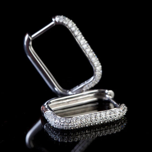 Exquisite Micro Pave 14K White Gold Plated Rectangular Cubic Zircon Hoop Earring